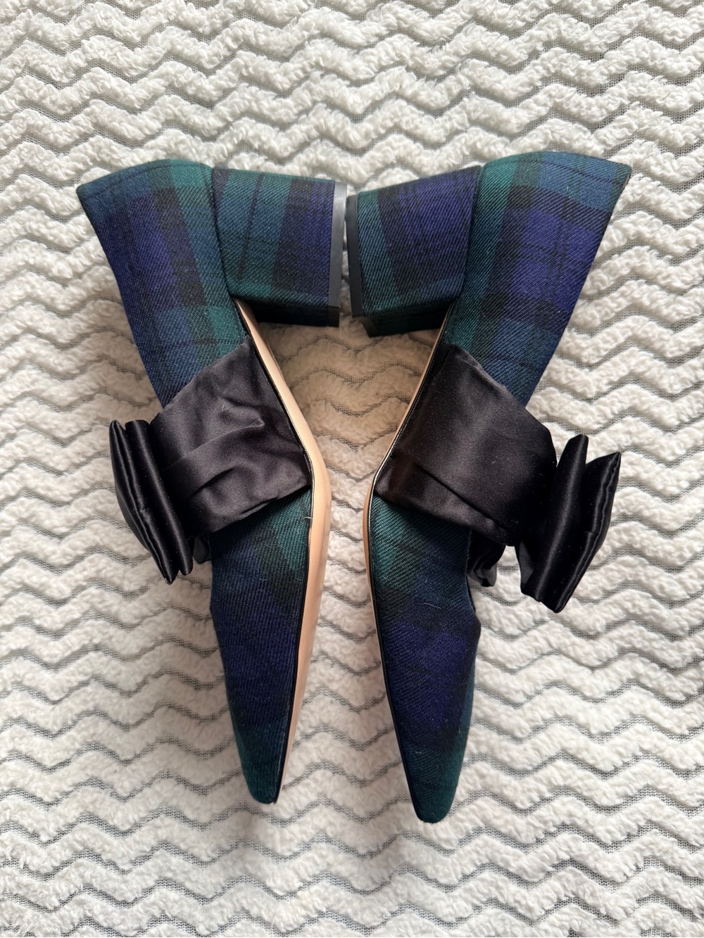 J. Crew Black Bow Plaid Pointed Toe Heels - Picture 3 of 9